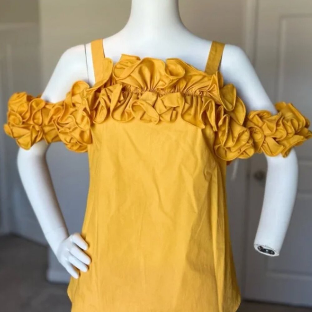Amanda Uprichard “Joelle” Ruffle Cold-Shoulder Top — Yellow (S) NWT